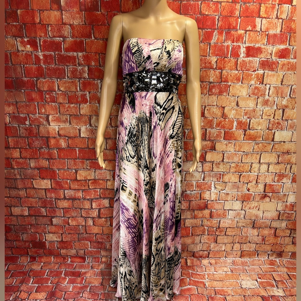 Xtraordinary Animal Print Strapless‎ Beaded Gown